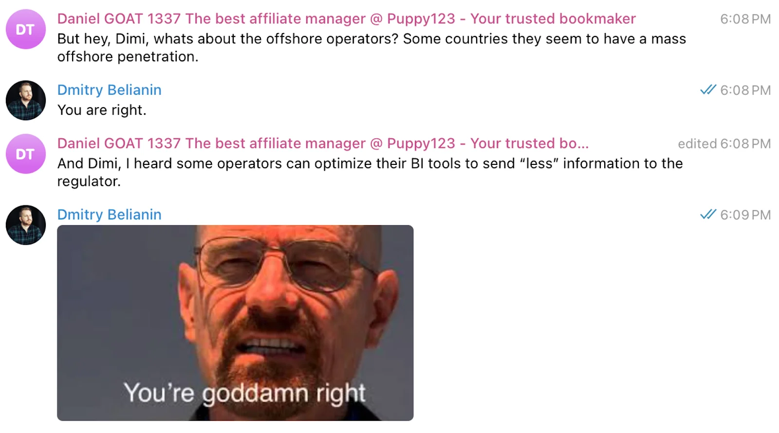 A meme of Walter White from Breaking Bad saying 