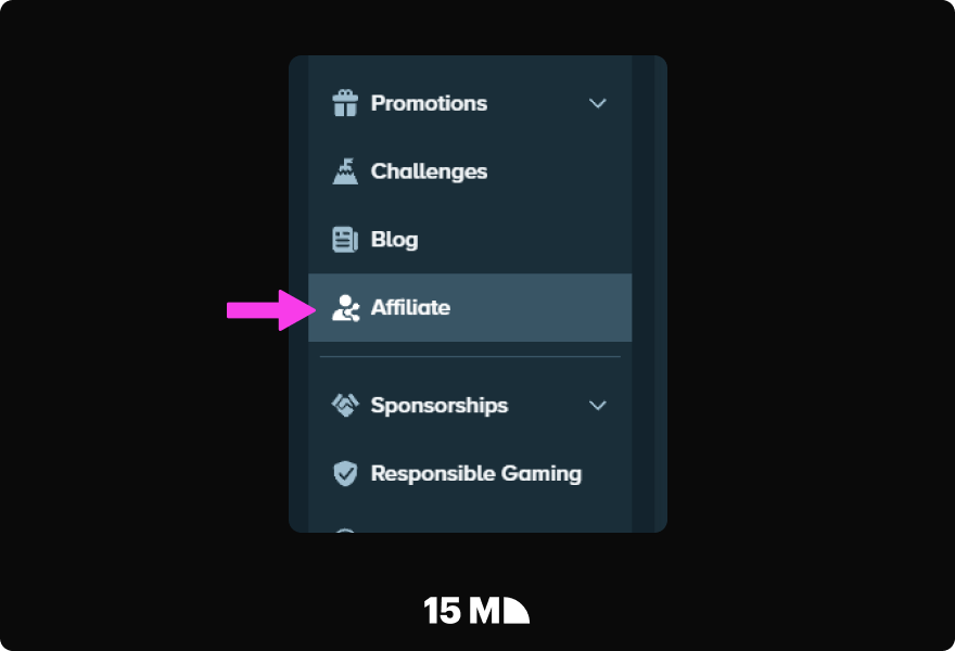 Open Stake menu, select “Affiliate,” and access your dashboard to find your campaign details, referral link, and sharing code