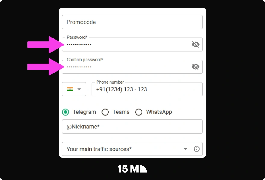 Create and confirm a secure password for your Parimatch Affiliates account