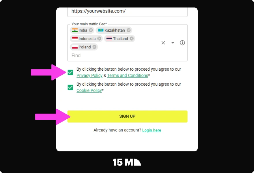 Accept the rules and submit your Parimatch Affiliates registration for review