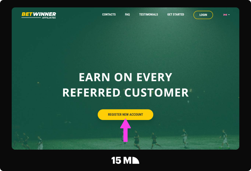 Visit the Betwinner Partners website and click the Registration button to open the sign-up form