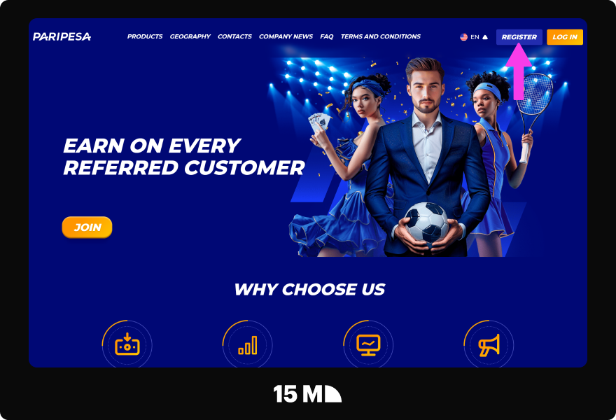 Visit the official PariPesa Affiliate Program website and click the “Registration” button in the top-right corner to open the application form