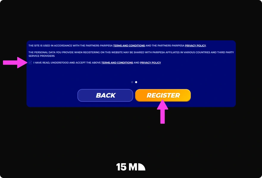 Accept the terms, submit your PariPesa Affiliate Program application, and wait for the team’s manual review, which usually takes around 24 hours