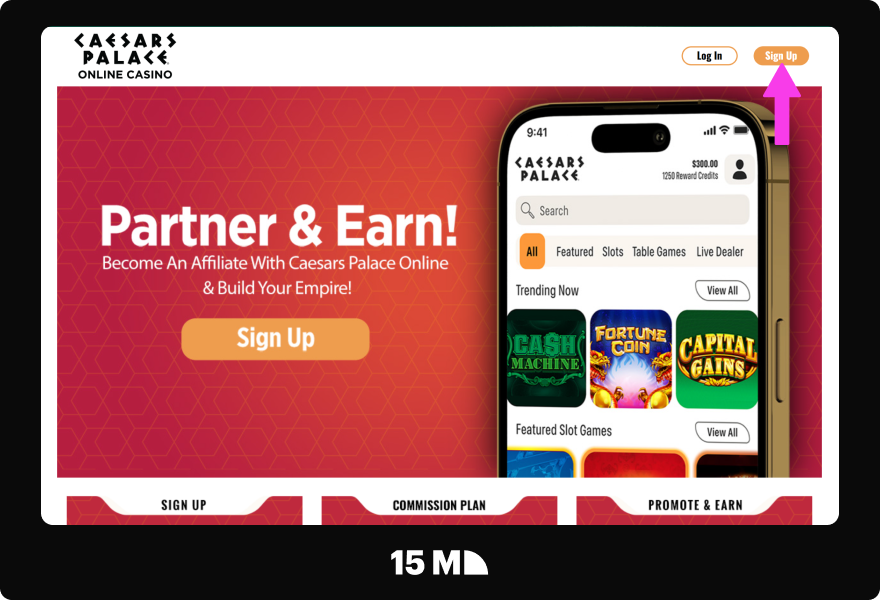 Visit the Caesars Affiliate Program website and click the registration button to start the signup process
