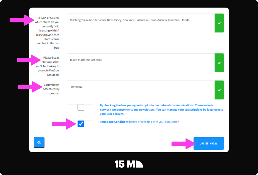 Add your audience details and submit your FanDuel Affiliate Program application for review