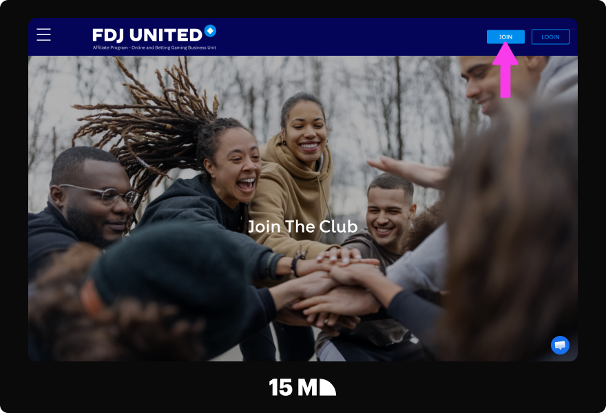 Visit the FDJ United page and click the signup link to begin Kindred Affiliate Program registration