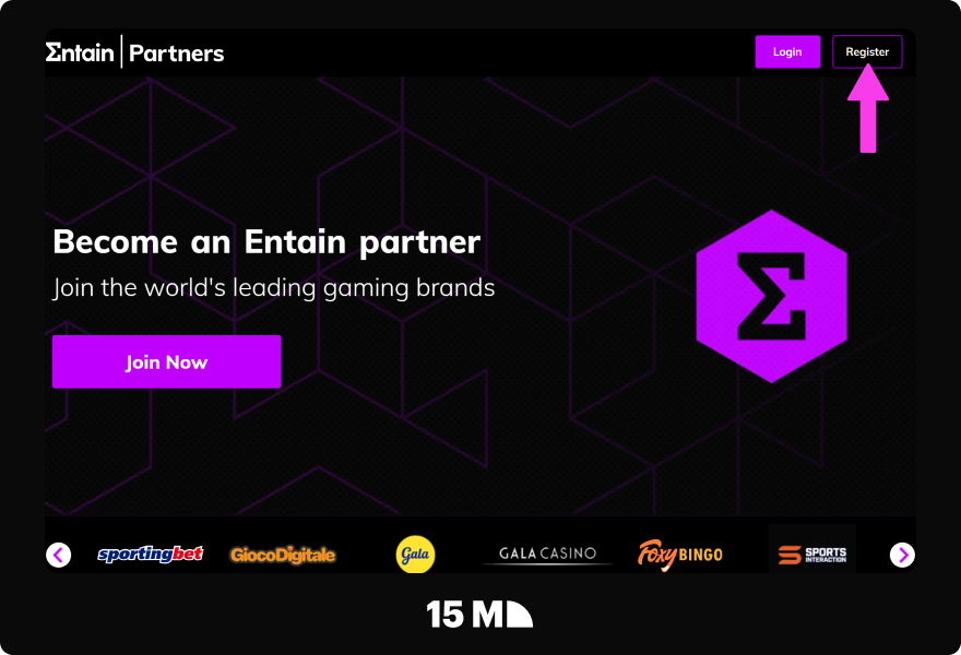 Visit the Entain Partners site and click the “Register” button in the header to start the Ladbrokes Affiliate Program signup process