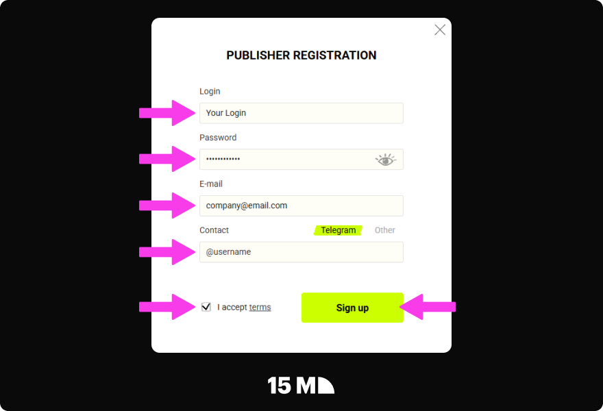 Open the Advertise Affiliate Network registration form and provide your contact information
