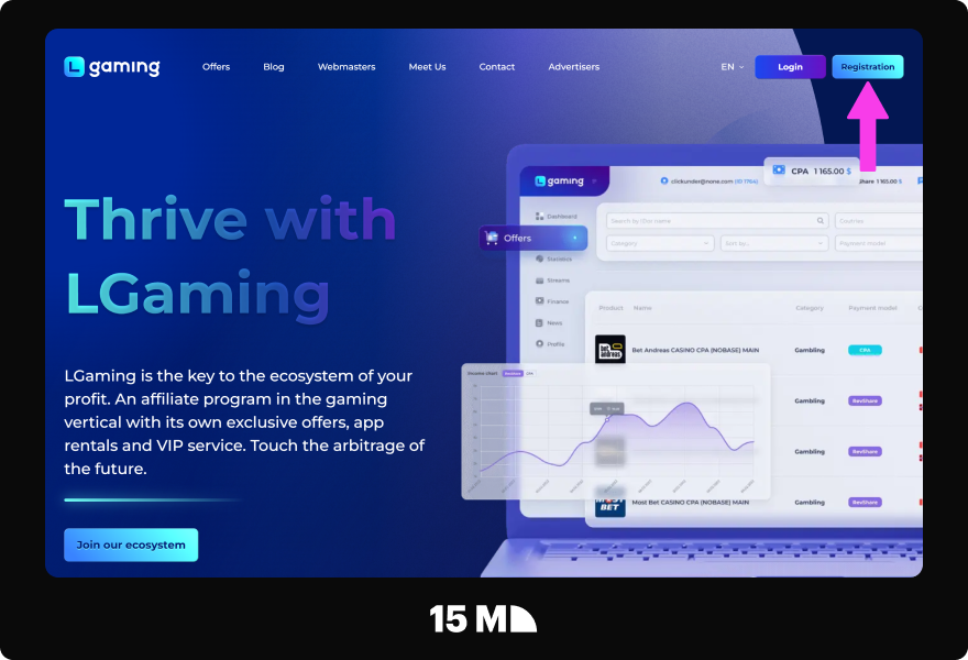 Visit the LGaming Affiliate Program website and click the registration button to open the sign-up form
