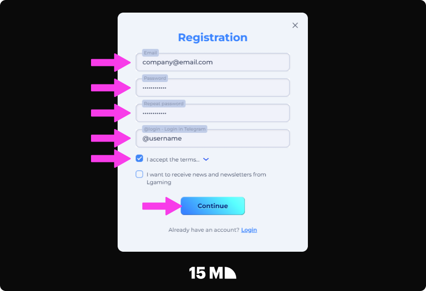 Complete the LGaming Affiliate Program registration form with your personal details