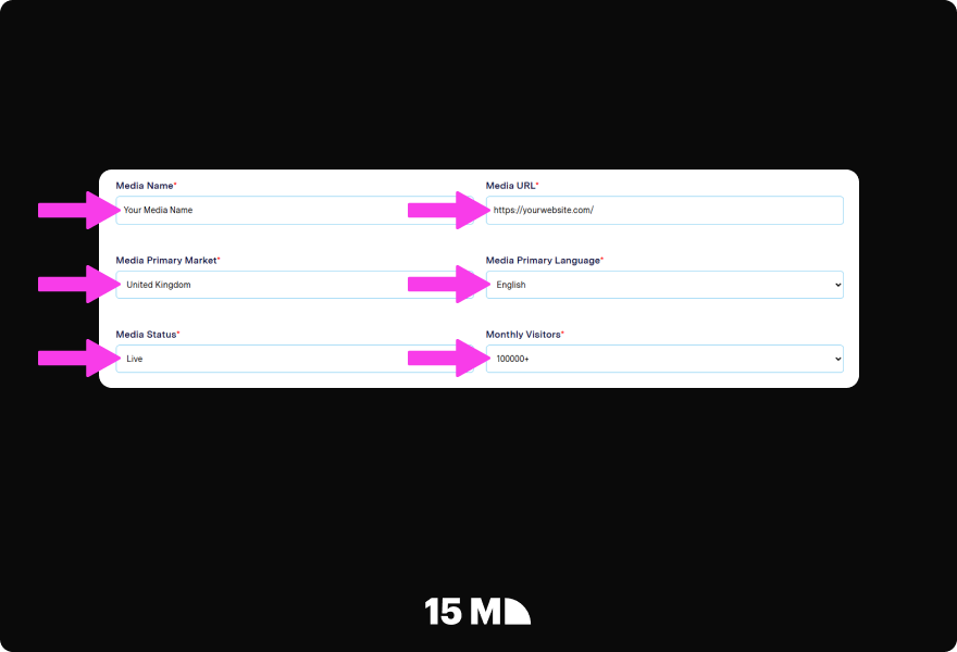 Enter your media details in the Optimise Media Affiliate registration