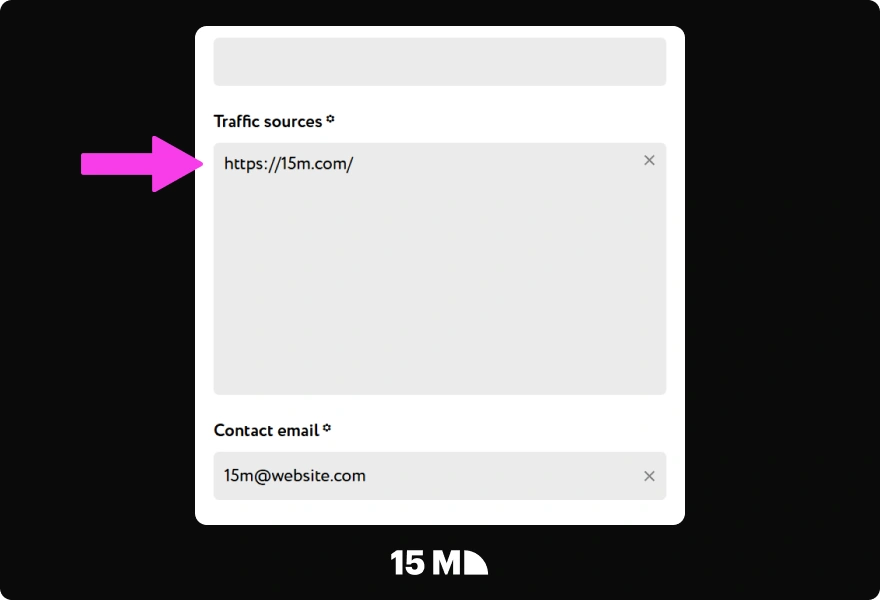 Add your main GEOs and traffic sources in the Big Betty Affiliate Program sign-up form
