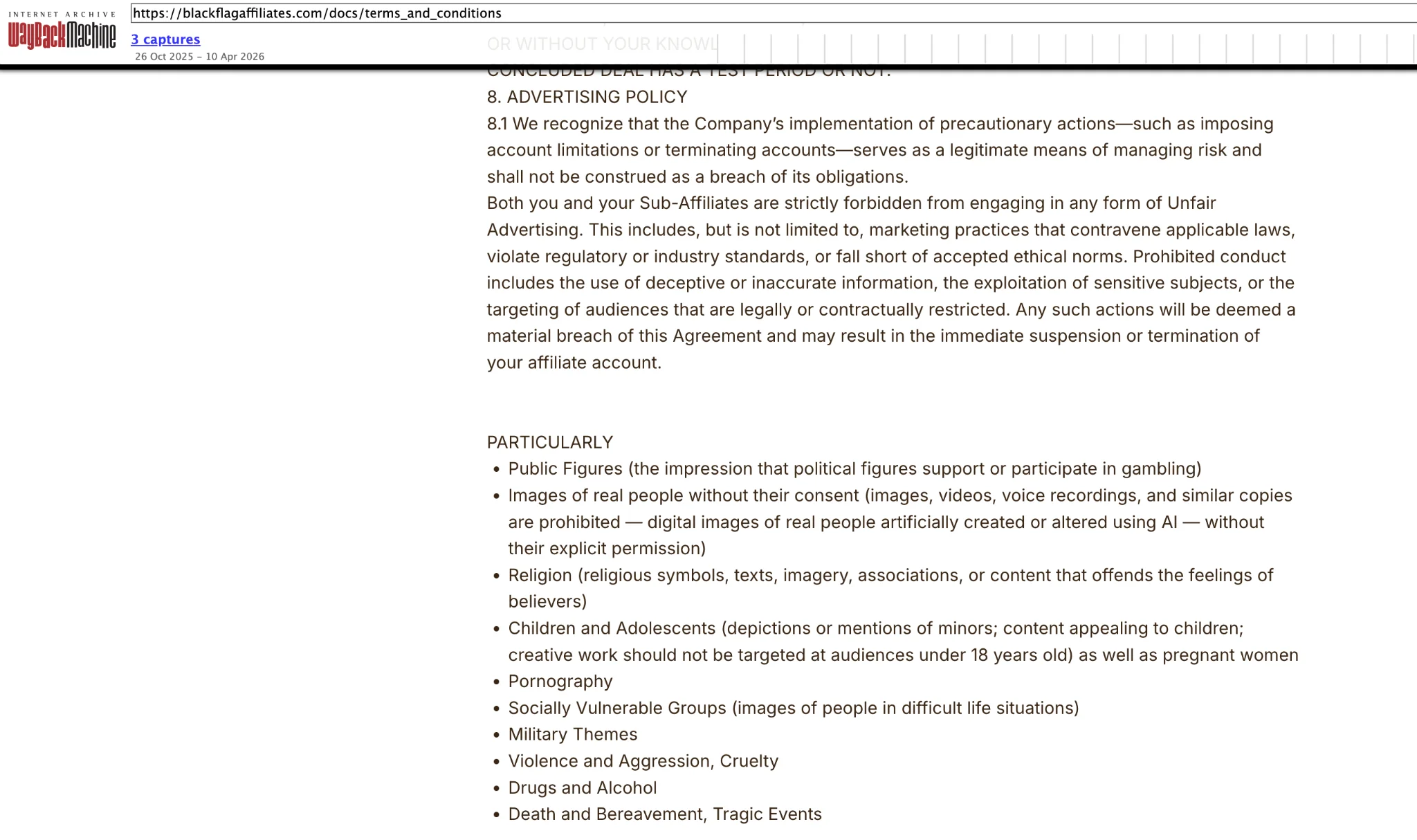 Blackflags Advertising Policy in the April 10, 2026 archive